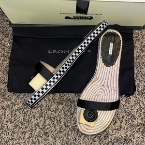 Max Studio Black Checkerboard Jesting Leather Sandals Women’s Size 6.5 Leon Max